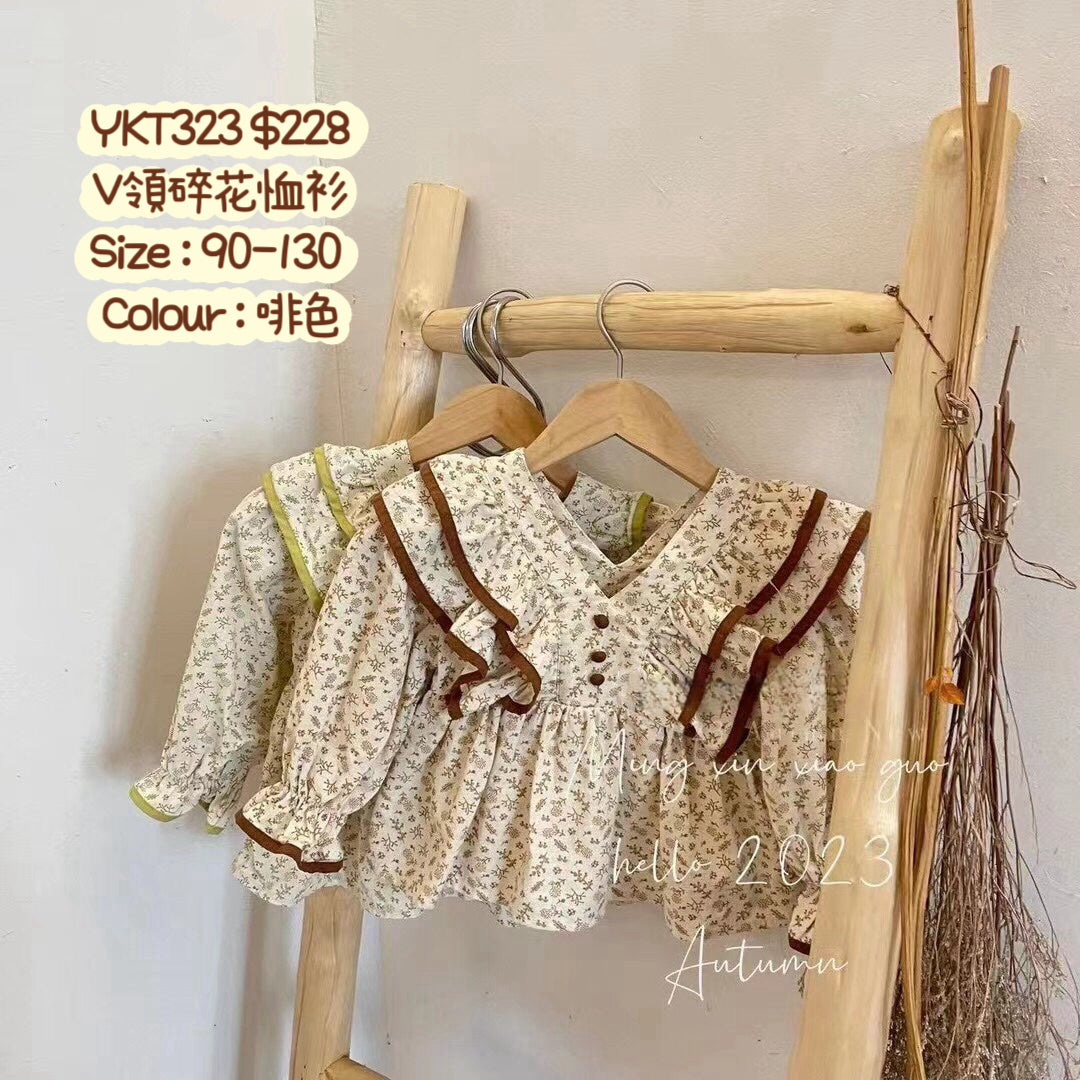 YKT323 V領碎花恤衫
