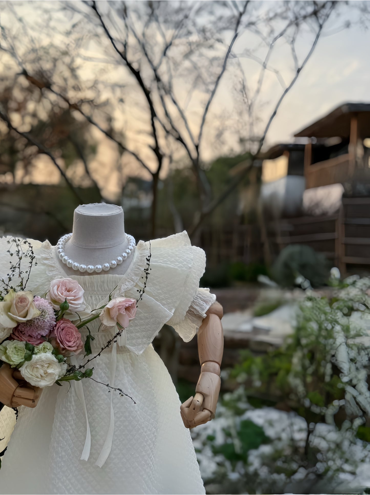 YKD363 米色Ruffles綁帶連身裙