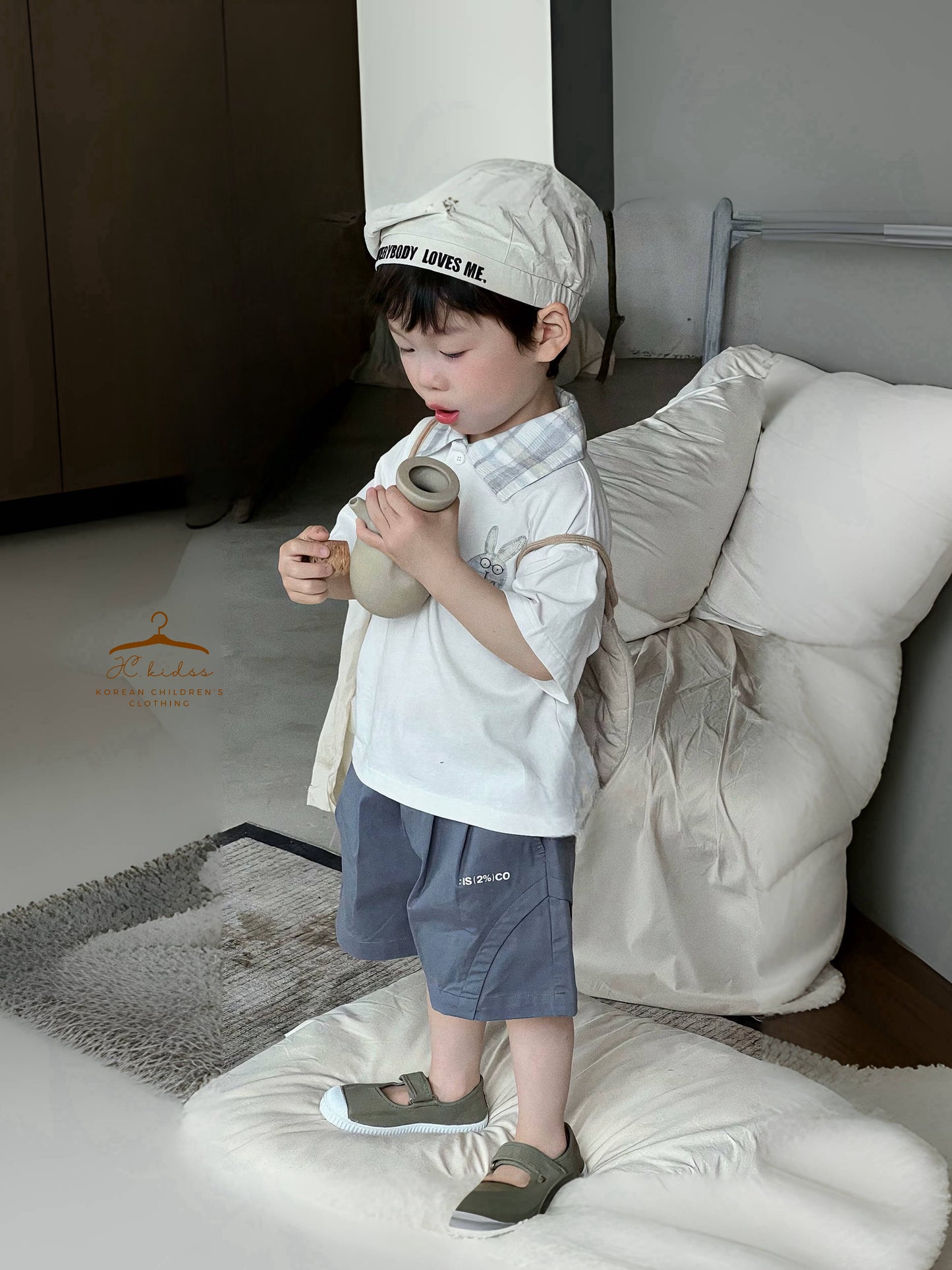 RBJ86 灰藍色斜布7分褲