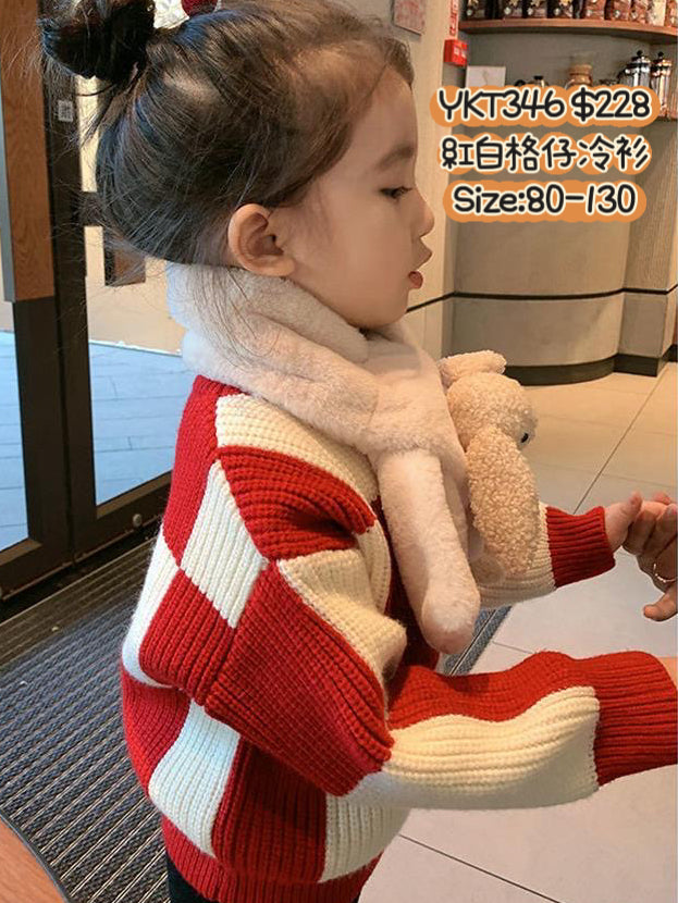 YKT346 紅白格仔冷衫