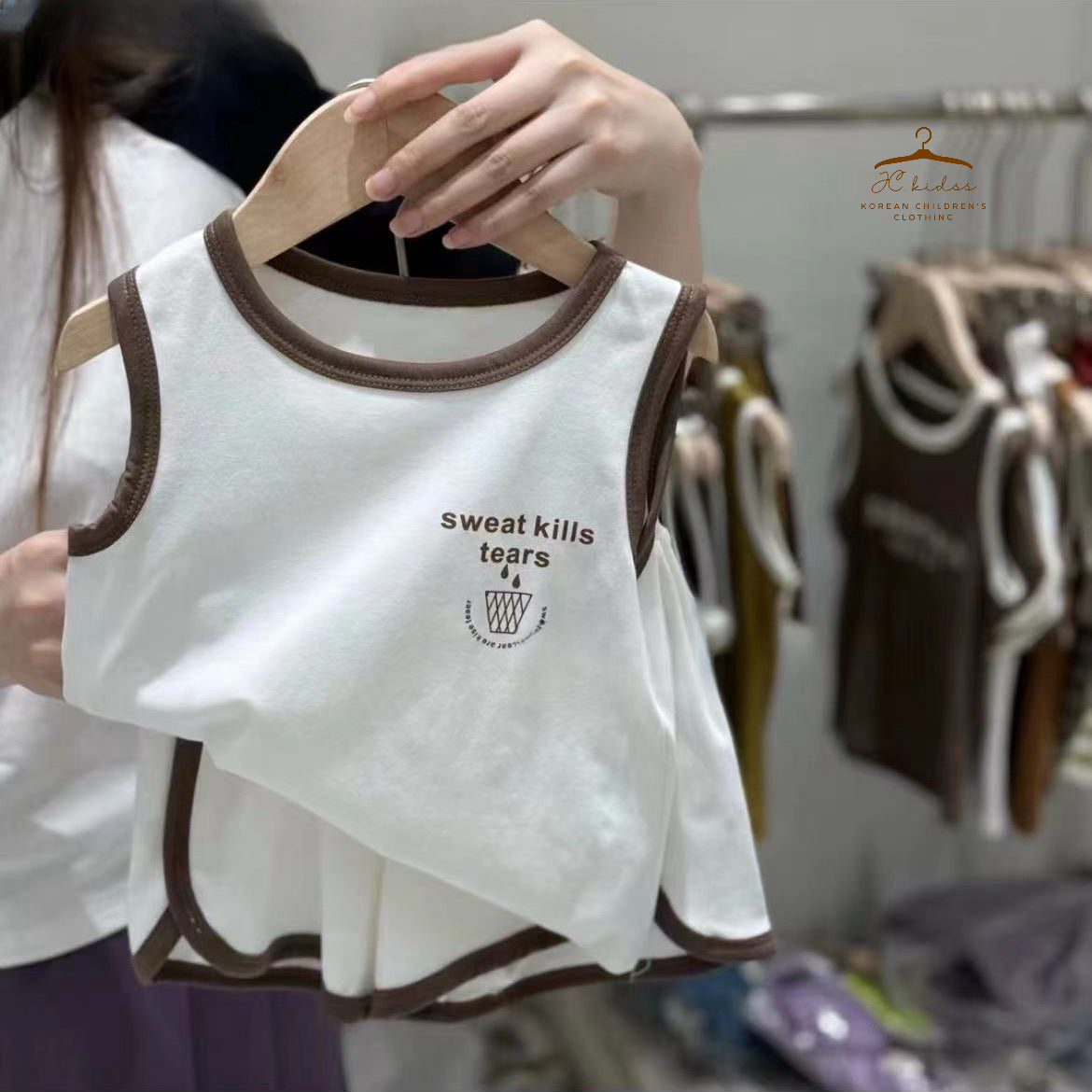 YKBS286 白色啡邊背心套裝