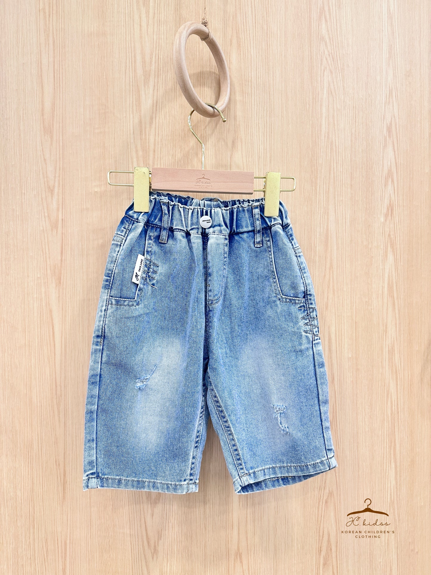 YKJ385 淺藍色牛仔五分褲