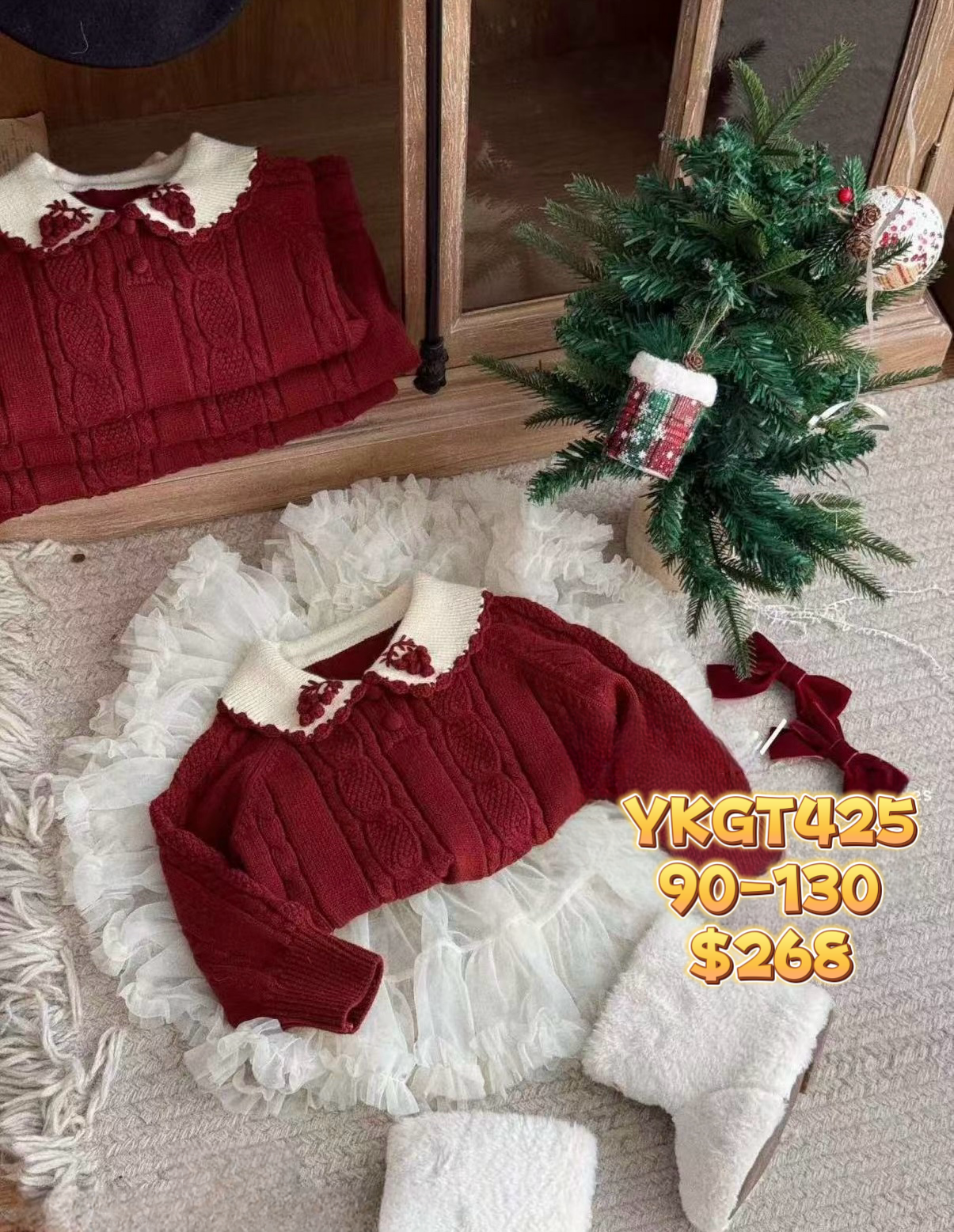 YKGT425 紅色公主領冷紋上衣