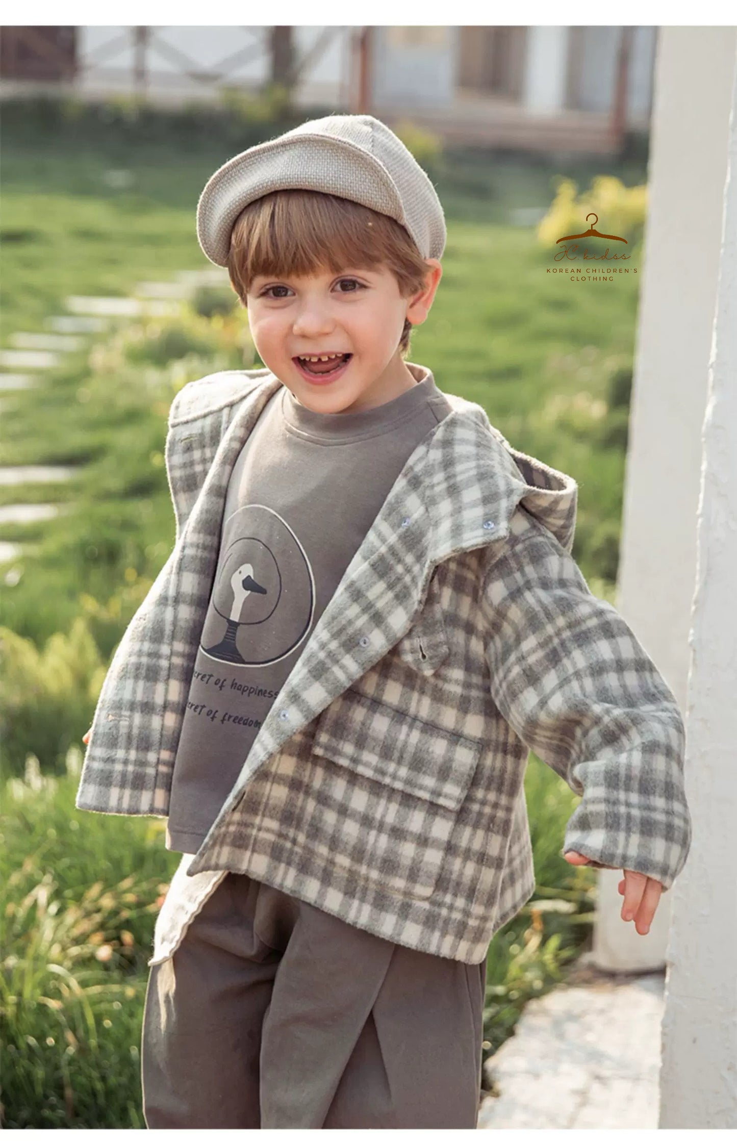 RBJK103 米綠色格仔羊毛外套