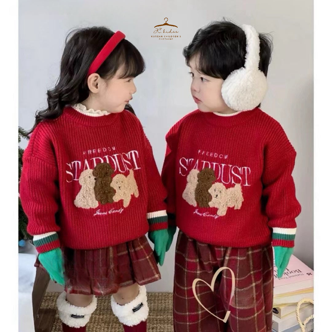 YKS409 紅色狗仔長褲套裝