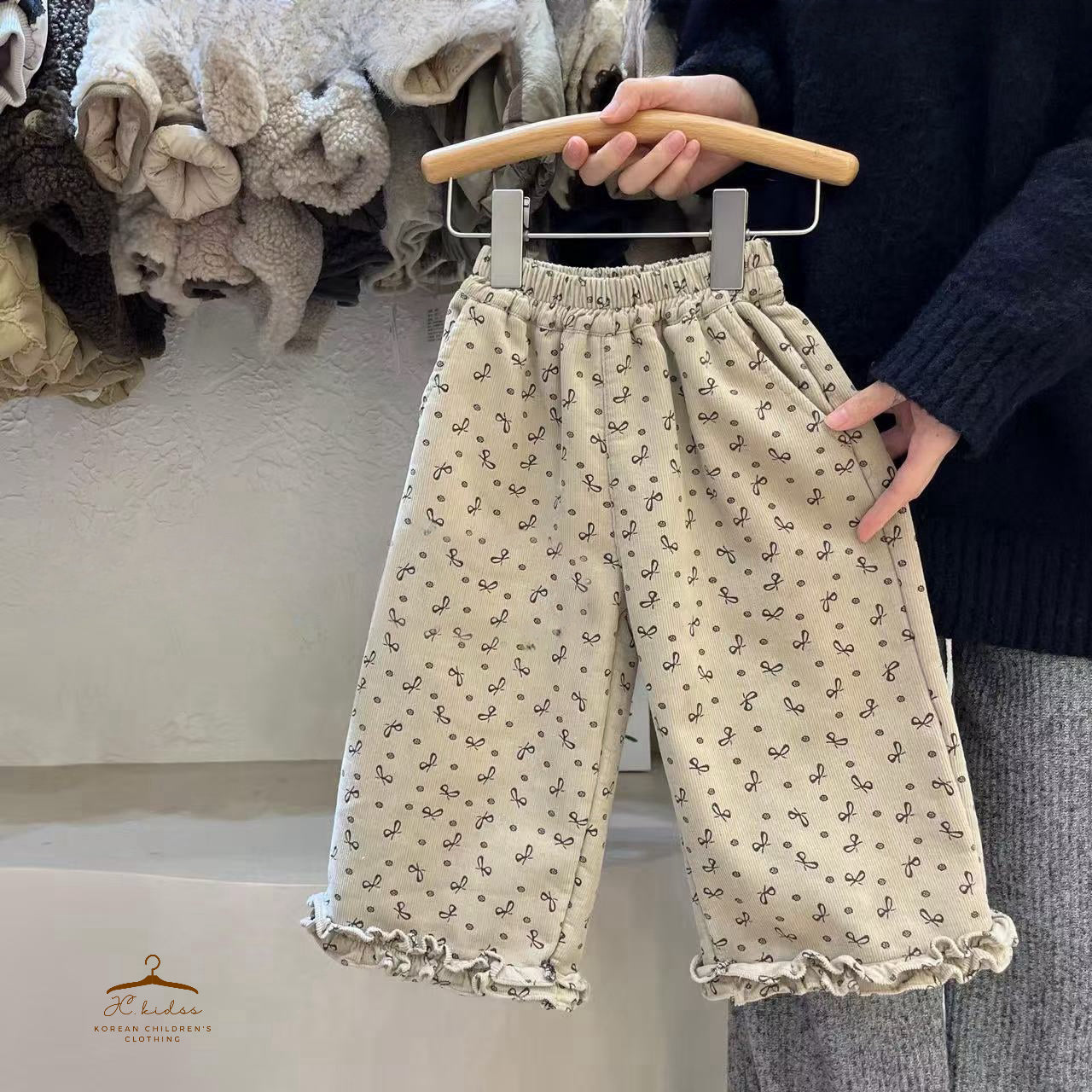 YKB411 米色蝴蝶結長褲