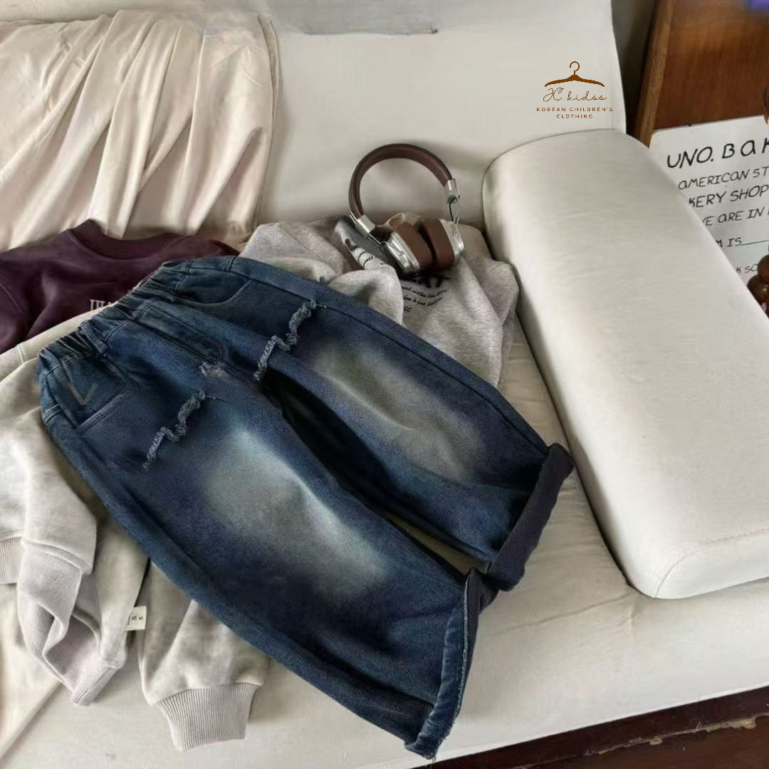 YKJ419 深藍洗水牛仔褲