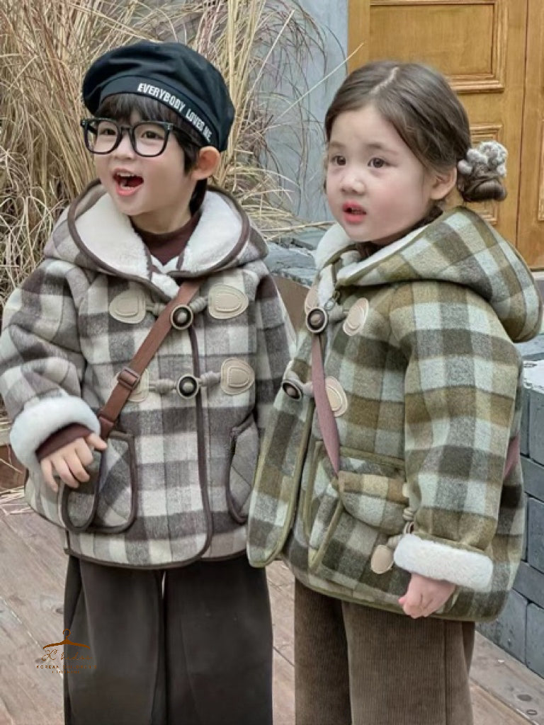 BUJK40 啡格有帽外套