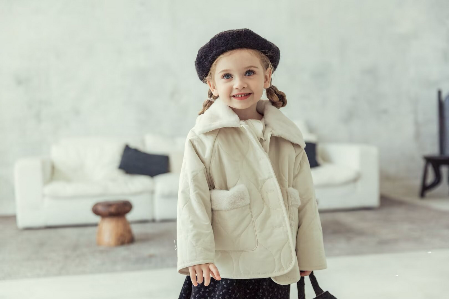 RBJK112 米白毛毛領棉外套