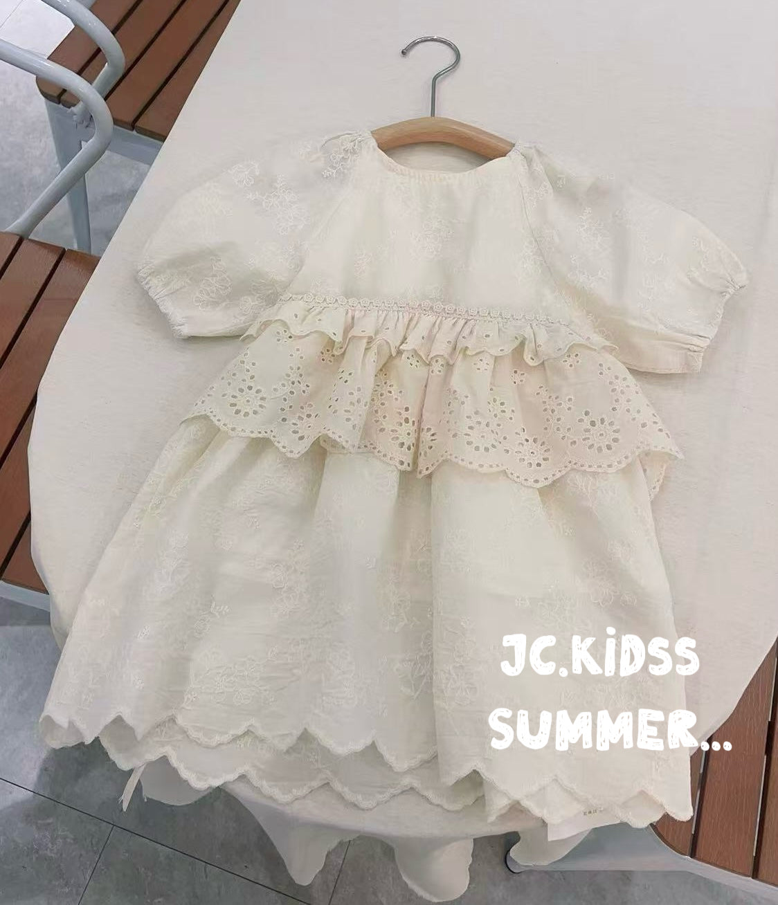 米色通花連衣裙 - 嬰幼兒童裝