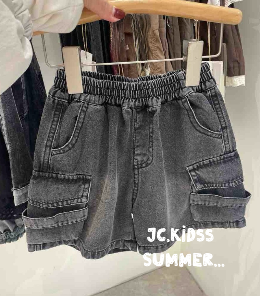 雙袋黑色水洗牛短褲 - 嬰幼兒童裝