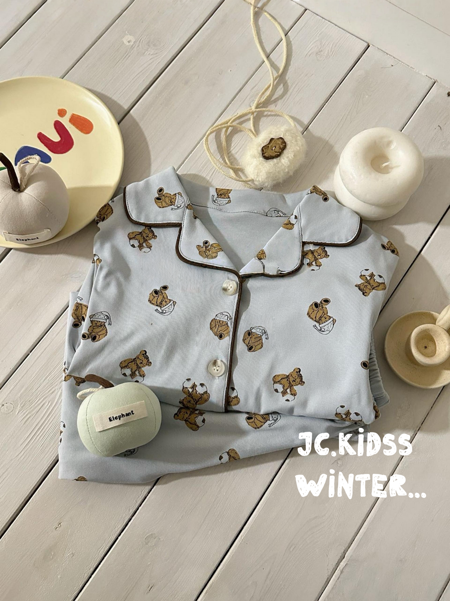 HW223 淺藍熊仔開胸家居服