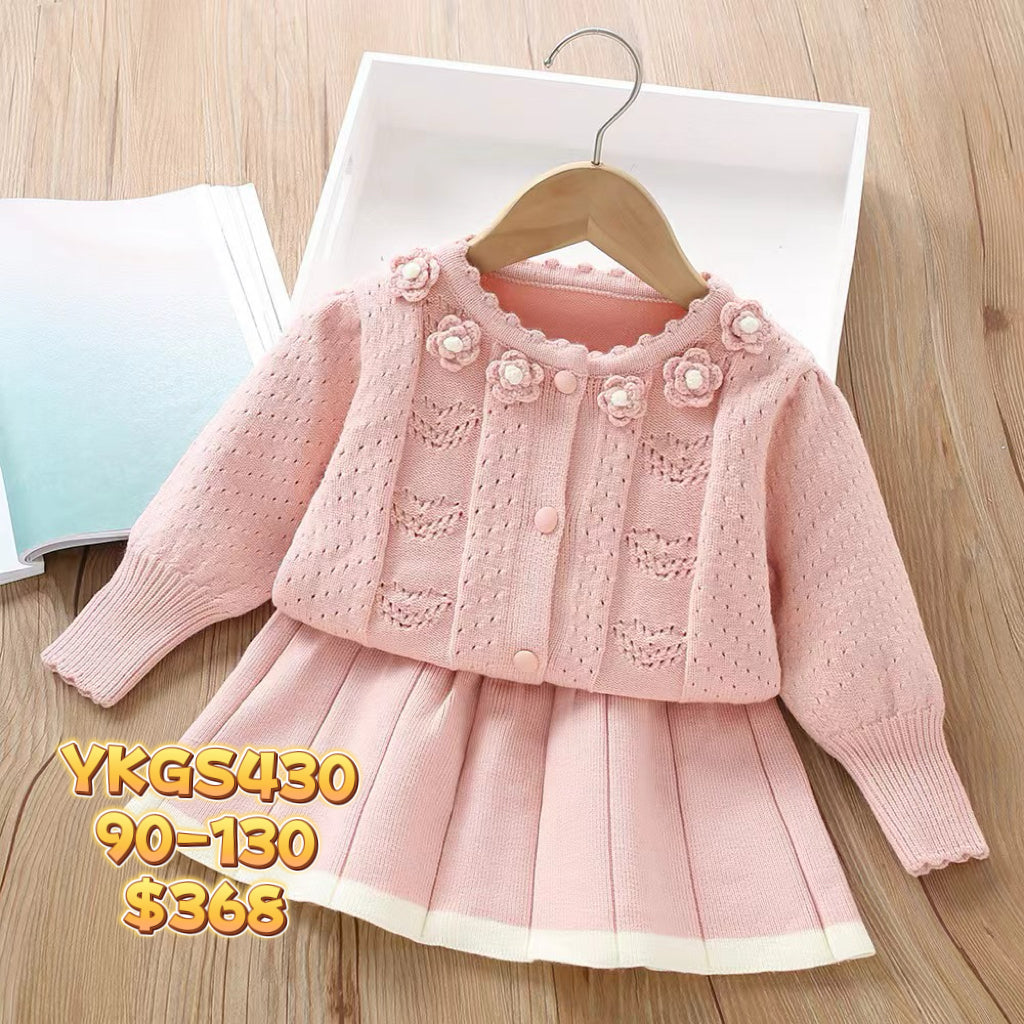 YKGS430 粉紅色花花套裝裙