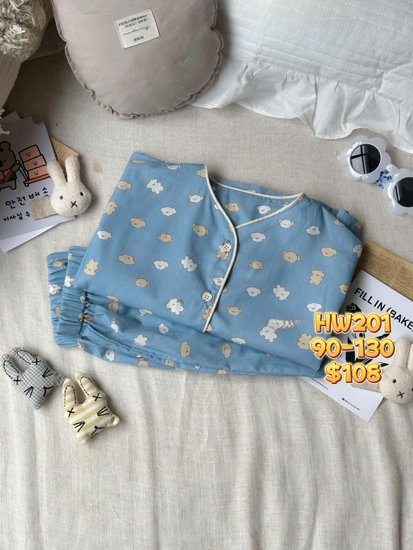 HW201 開胸卡通熊家居服