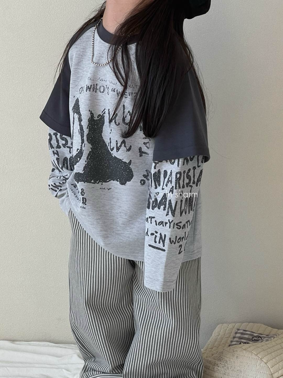 INBJ13 直條紋直筒褲