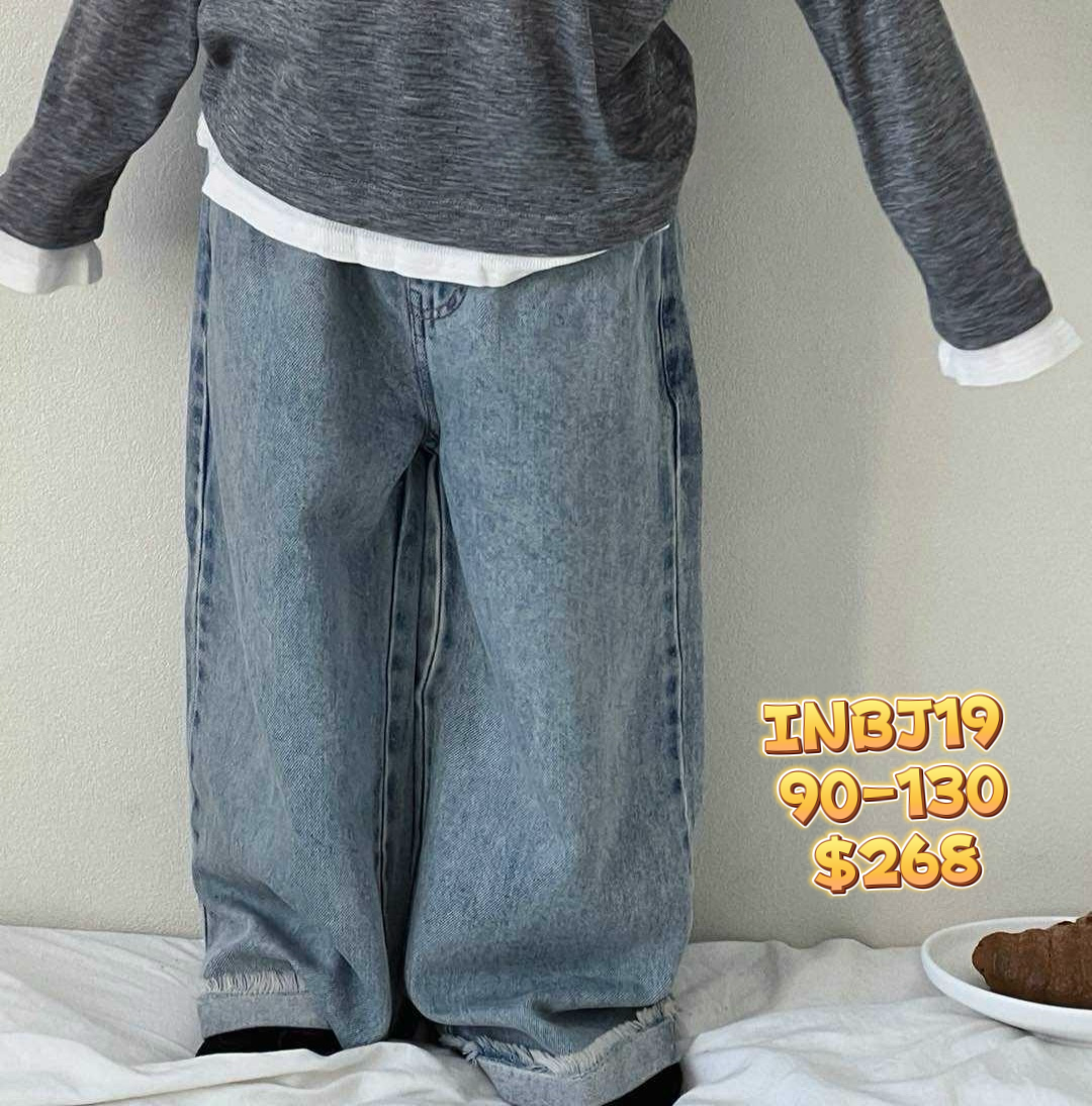 INBJ19 ROLL腳直筒牛仔褲