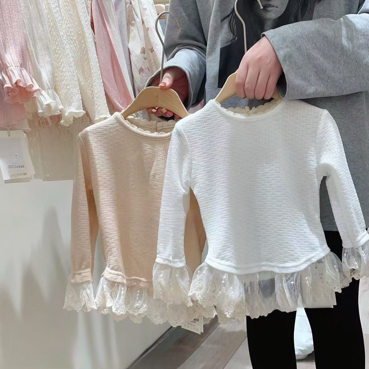 圓領蕾絲手袖打底上衣 - 嬰幼兒童裝