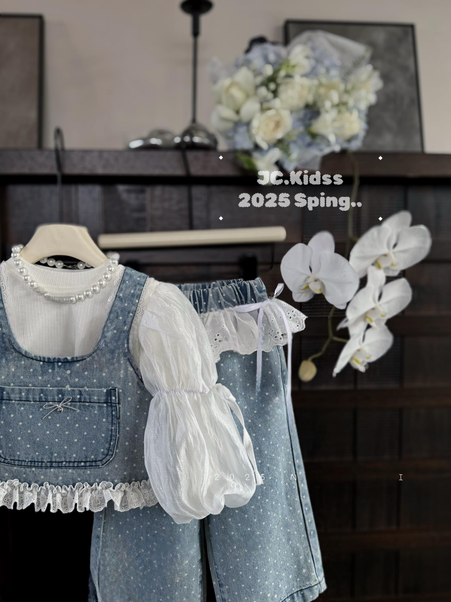 波點蕾絲牛仔褲 - 嬰幼兒童裝