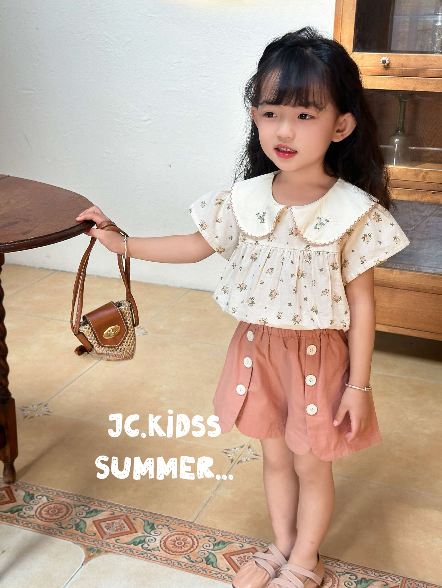 粉色碎花連褲套裝 - 嬰幼兒童裝