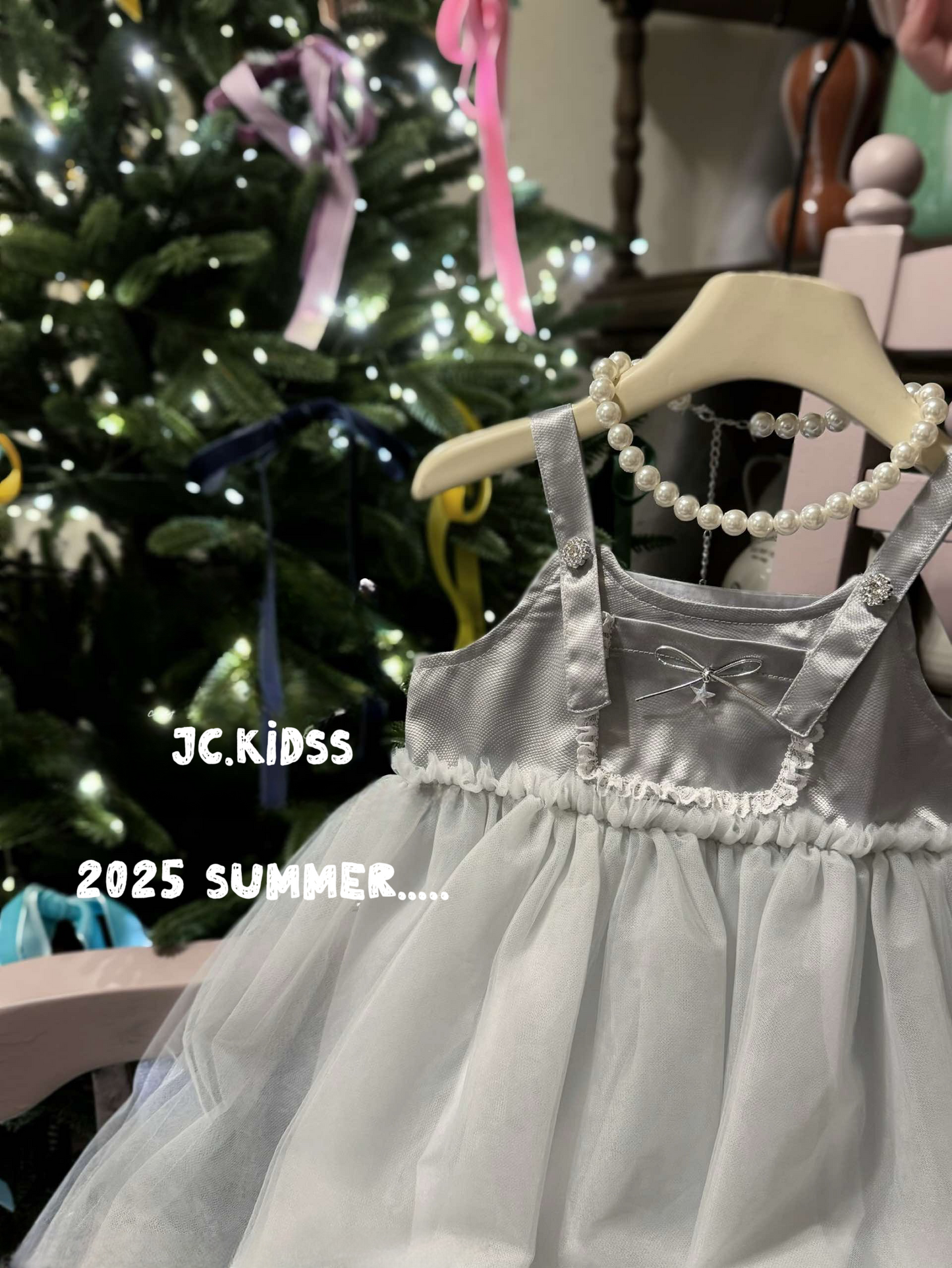 銀色吊帶連身紗裙 - 嬰幼兒童裝