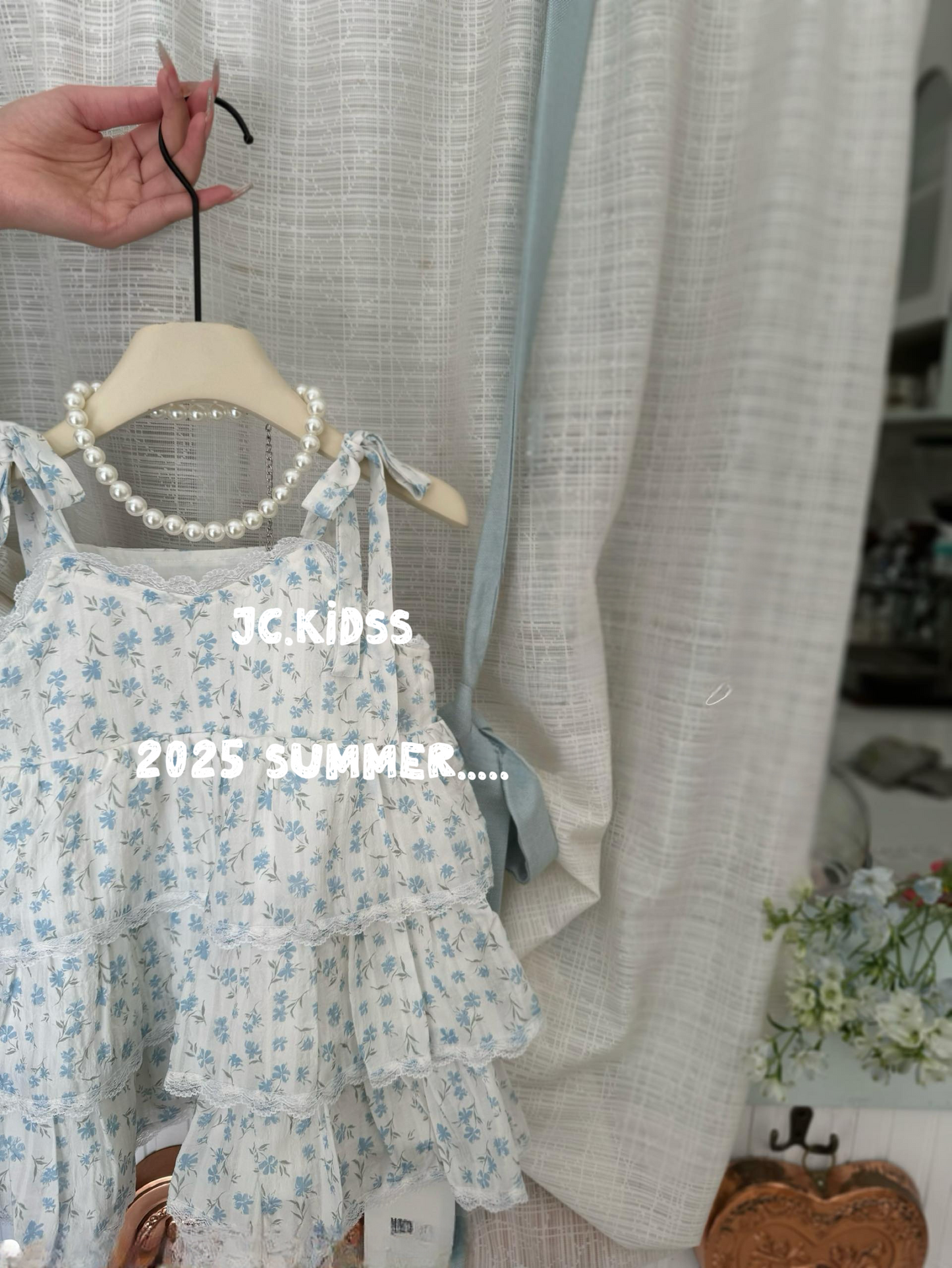 藍色碎花綁帶連身裙 - 嬰幼兒童裝