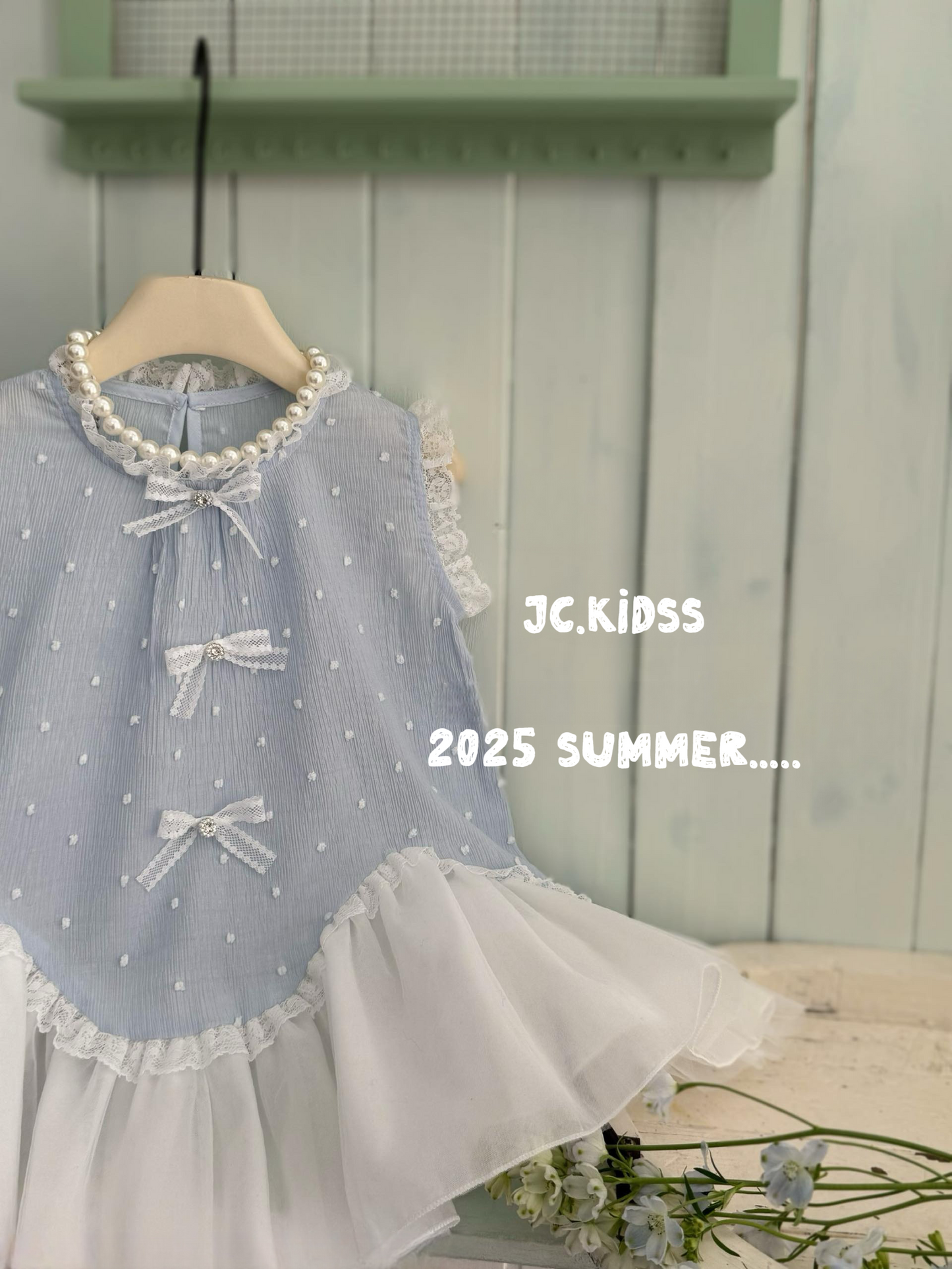 淺藍蝴蝶蘭結連身裙 - 嬰幼兒童裝