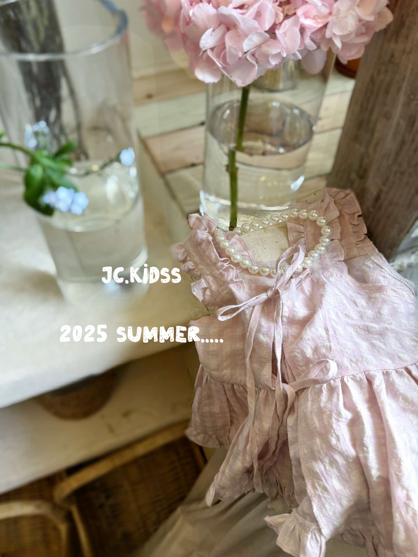 粉格綁帶背心女童上衣 - 嬰幼兒童裝