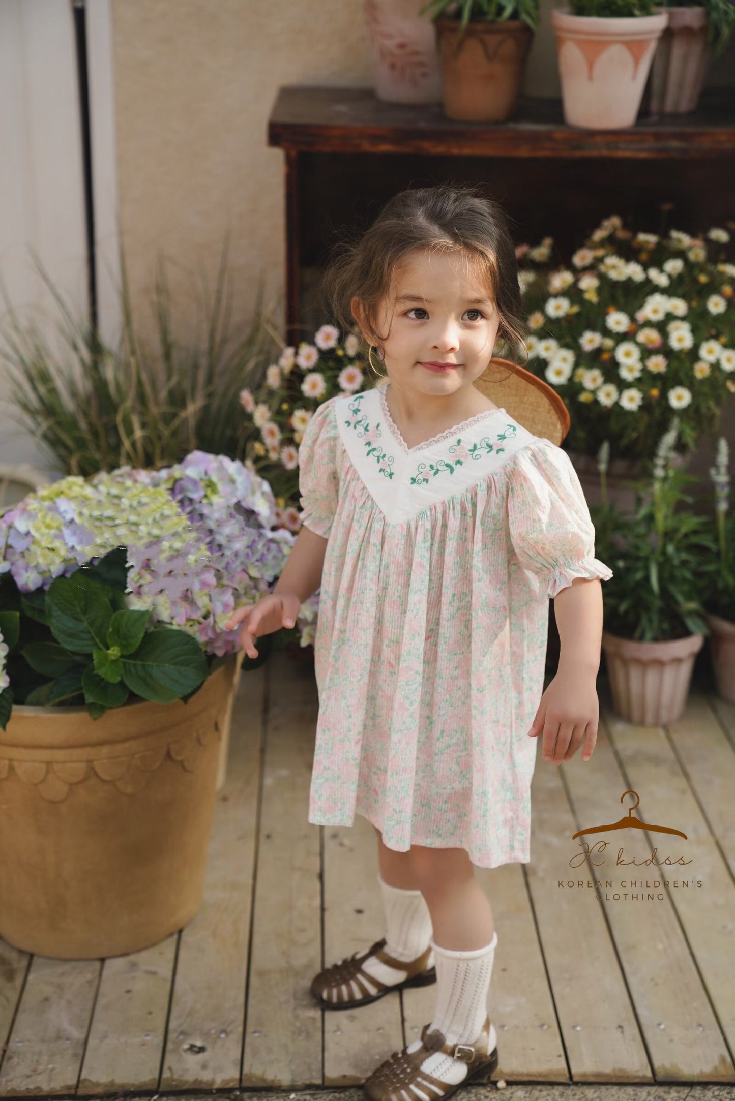 RBD12 粉色碎花大V領連身裙