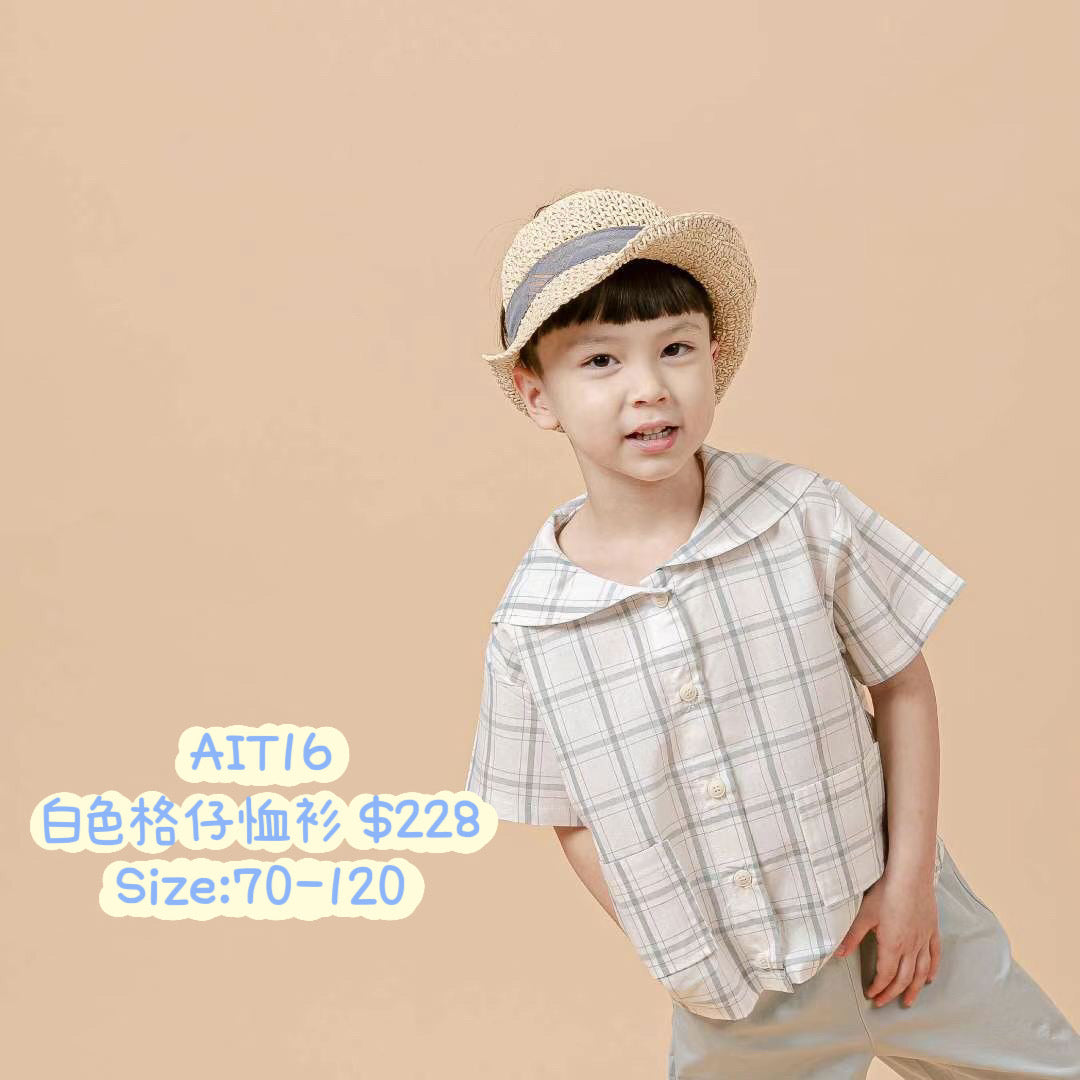 AIT16 白色格仔恤衫