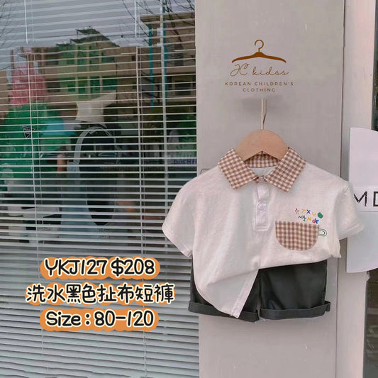 YKJ127 洗水黑色扯布短褲