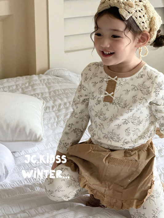 HW219 啡色蝴蝶結領口家居服（厚版）