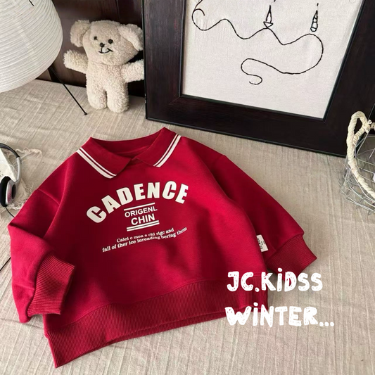 YKBT559 紅色POLO領字母衛衣