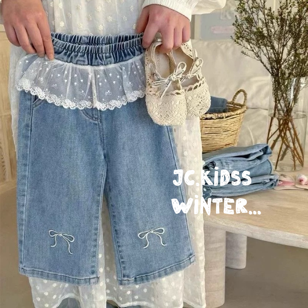 YKJ556 蕾絲蝴蝶結牛仔褲