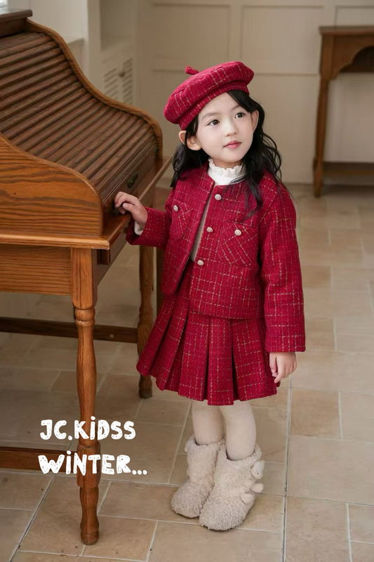 BUGS39 紅色百褶裙三件套