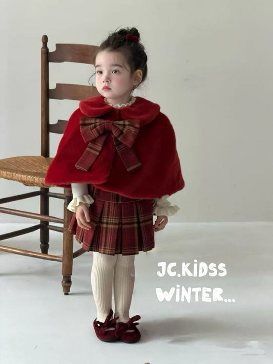 YKGS560 格仔披肩百摺裙套裝