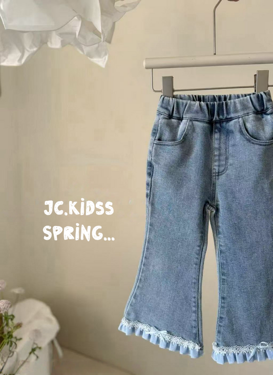 YKGJ598 淺藍蕾絲邊牛仔褲