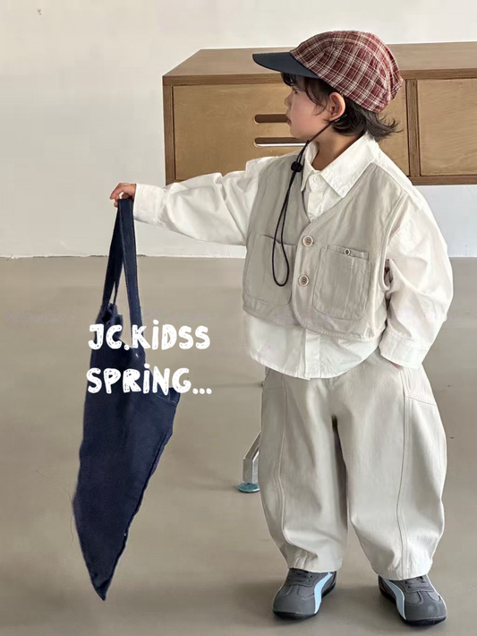 YKBS605 杏色假兩件馬甲套裝