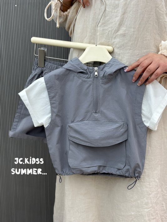 YKBS619 風褸料拼接口袋套裝