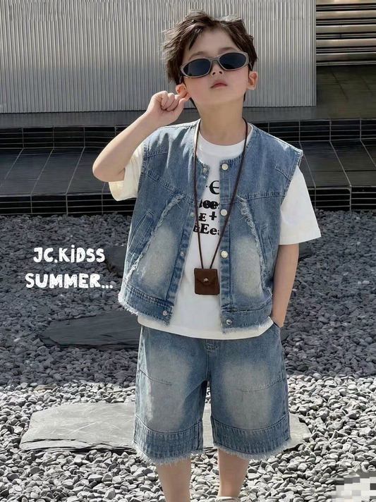 YKBS630 牛仔馬甲三件套裝