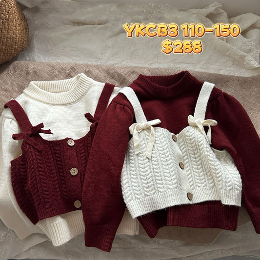 YKCB3 大童白底紅色背心兩件套