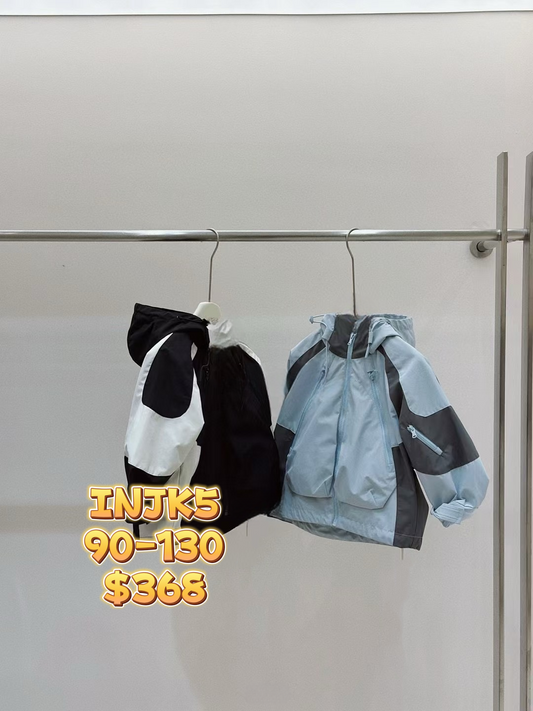 INJK5 淺藍拼灰風褸