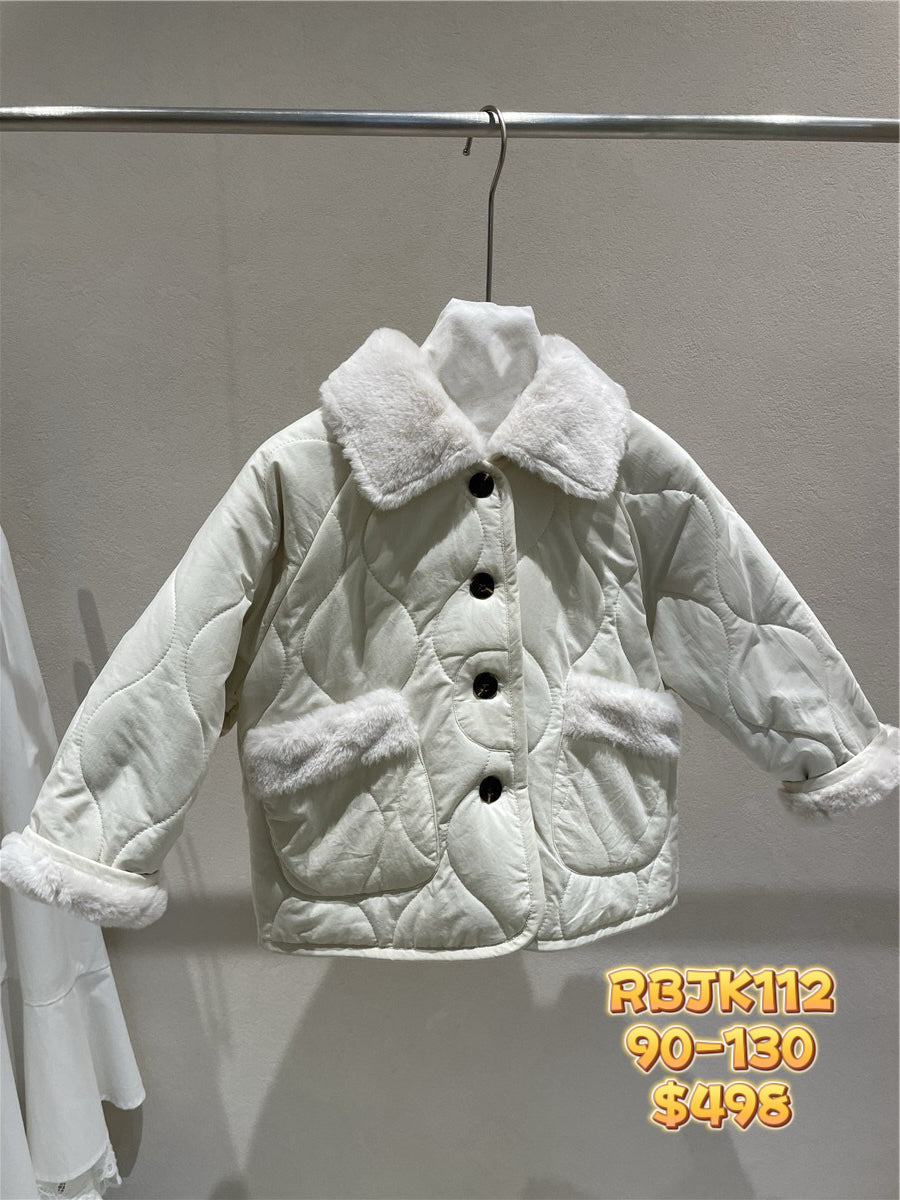 RBJK112 米白毛毛領棉外套