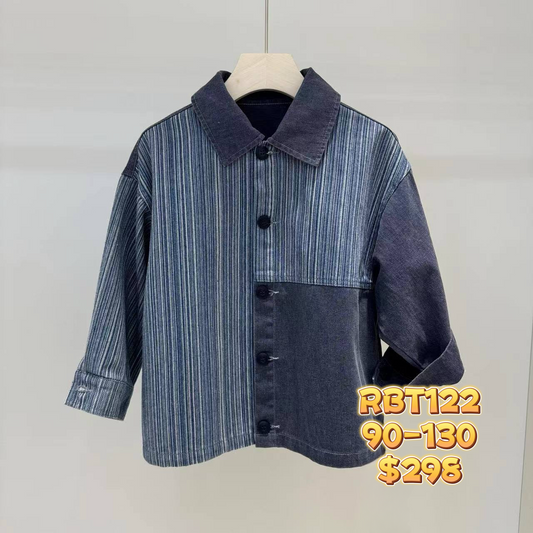 RBT122 直紋拼色牛仔恤衫