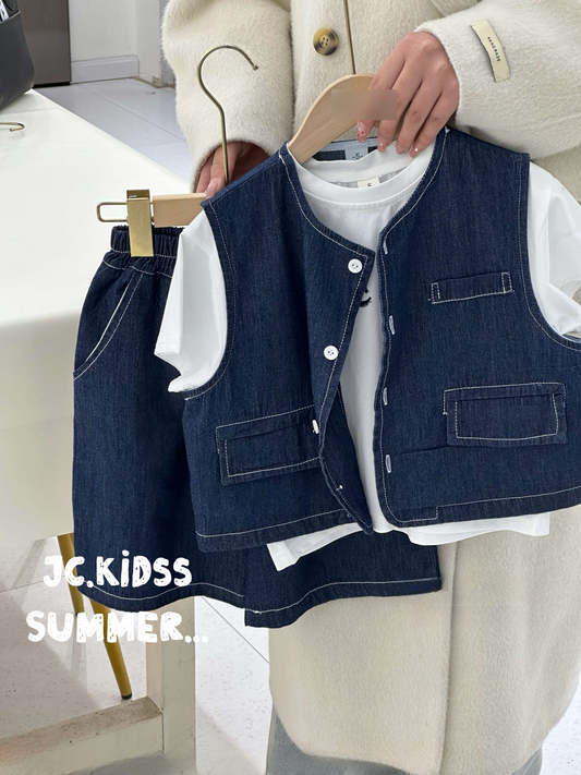 YKBS482 牛仔背心三件套裝