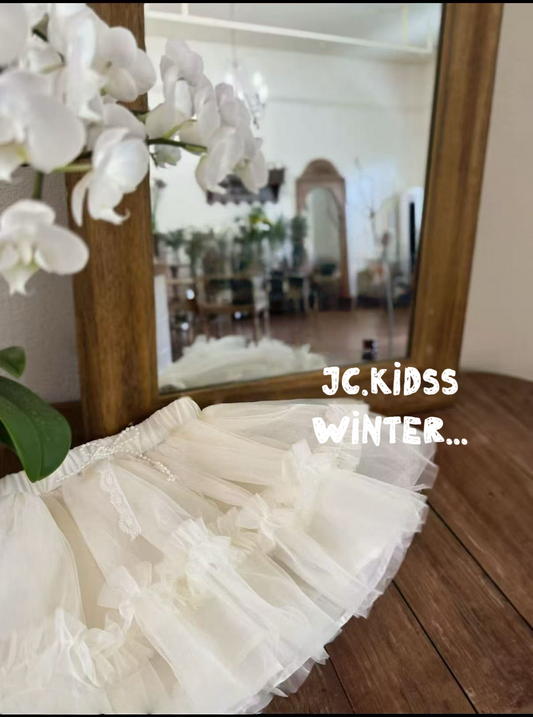 YKGB588 米白有邊半截紗裙