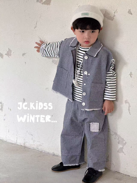 YKBS527 灰色馬甲三件套裝