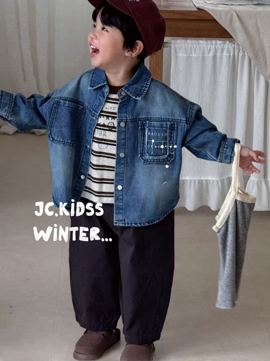 YKBT539 牛仔字母口袋恤衫