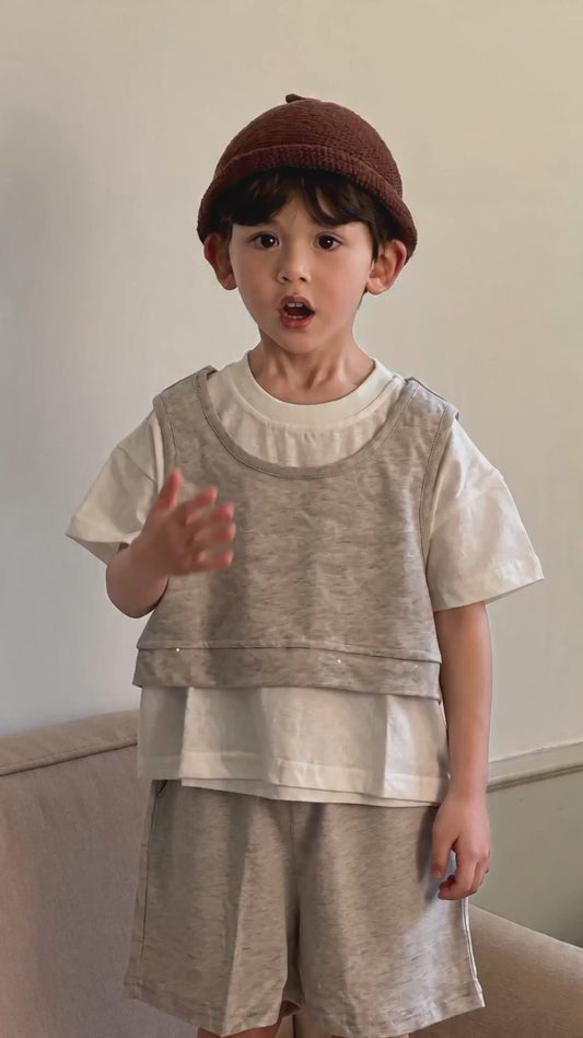 YKBS635 混棉灰背心三件套