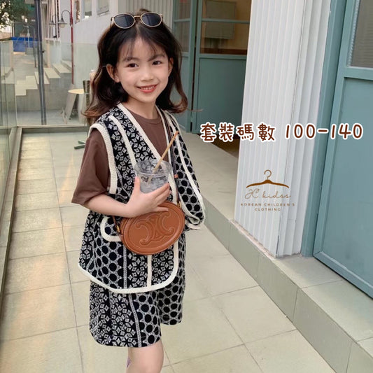 YKGS37 復古黑色背心短褲套裝