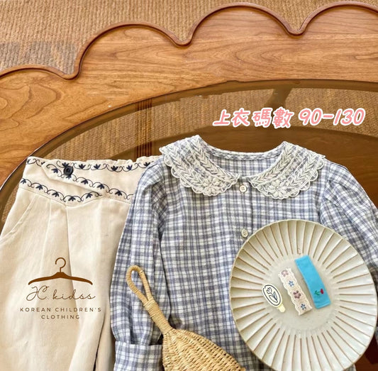 YKT100 刺繡公主領格仔長袖